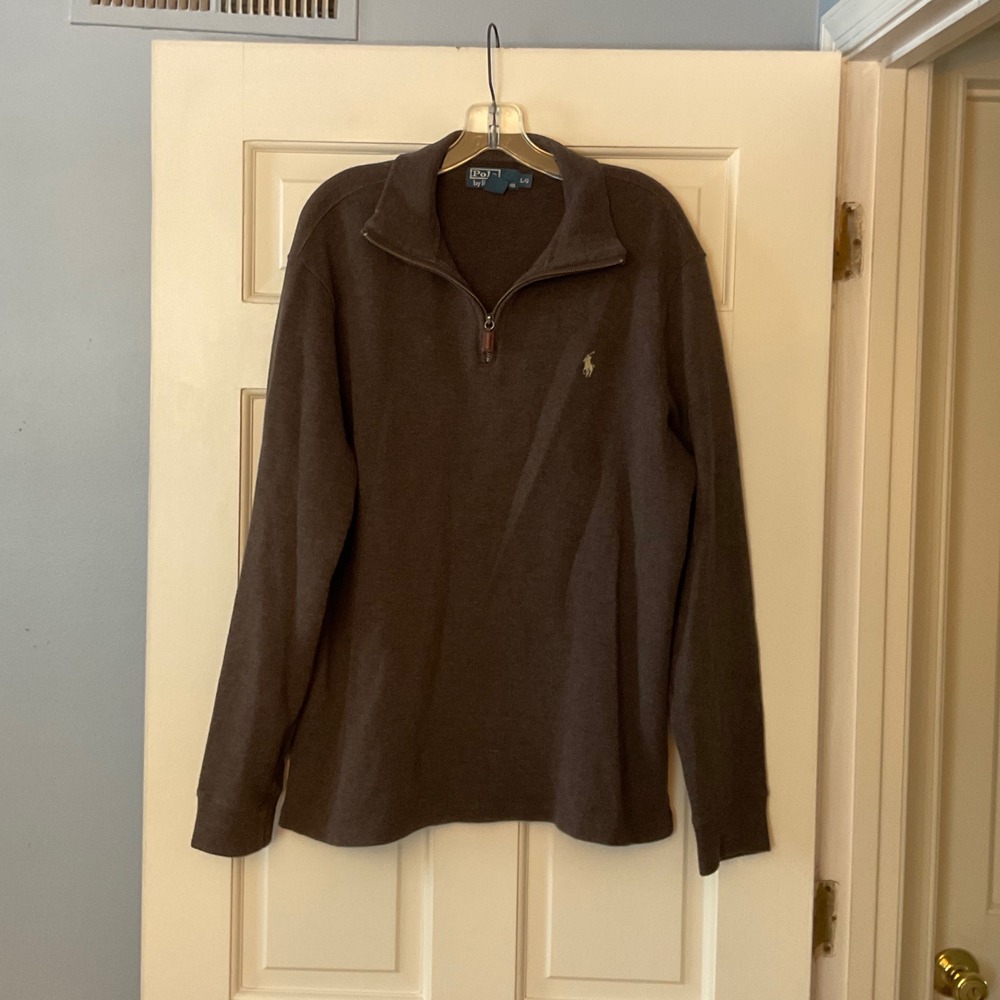 Polo Ralph Lauren Mens Vintage Brown 100% Cotton Quarter Zip Pullover Sweater L